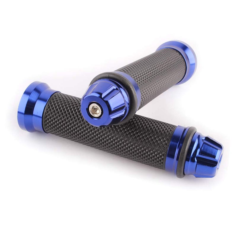 MISS MOLY 7/8" Motorcycle Hand Grips with Bar End Cap, Racing CNC Aluminum & Soft Rubber Handlebar Universal Compatible with Honda CBR1000RR Suzuki GSXR 600 750(Blue) - Image 2